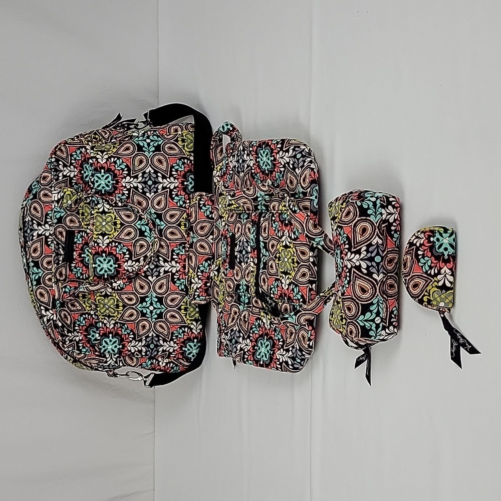 Vera Bradley 4 Piece Weekender, Ribbons Or Sierra Flower Pattern Design Set